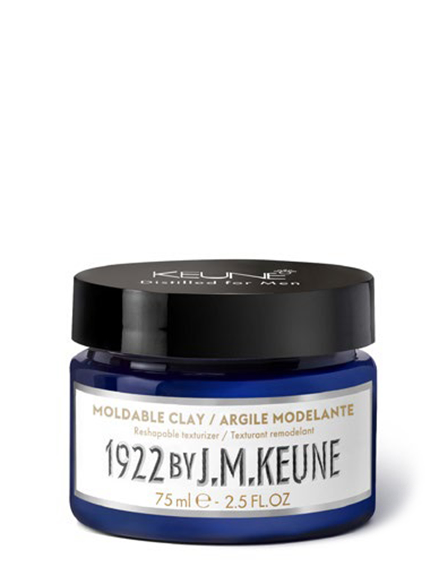 1922 MOLDABLE CLAY : Coiffez et relookez facilement. Tenue forte et flexible, finition mate. Enrichi en créatine. Un produit capillaire idéal pour les hommes. Disponible sur keune.ch.