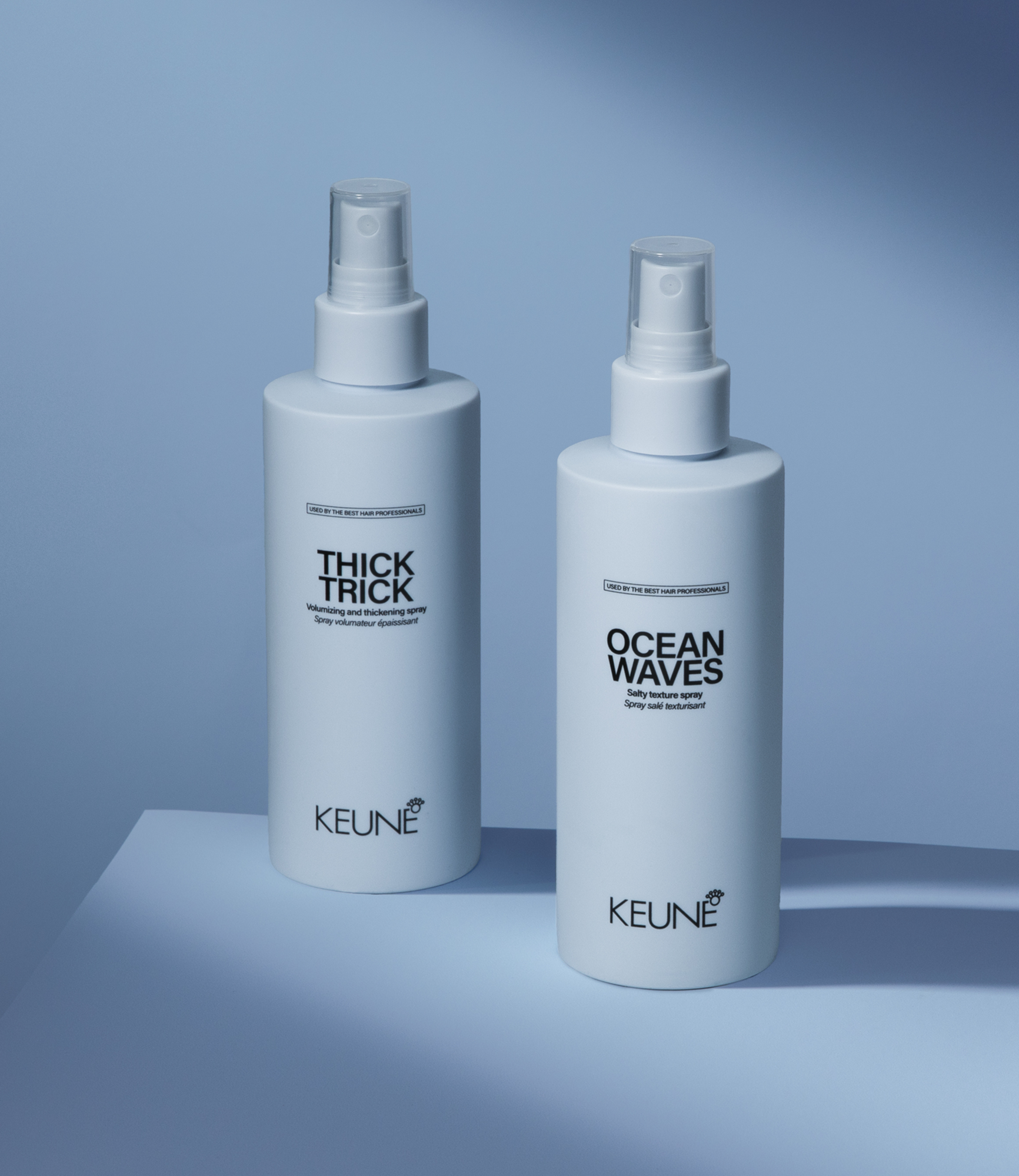 Achieve thicker, fuller hair with Keune Thick Trick, the ultimate volumizing spray with superior heat protection.